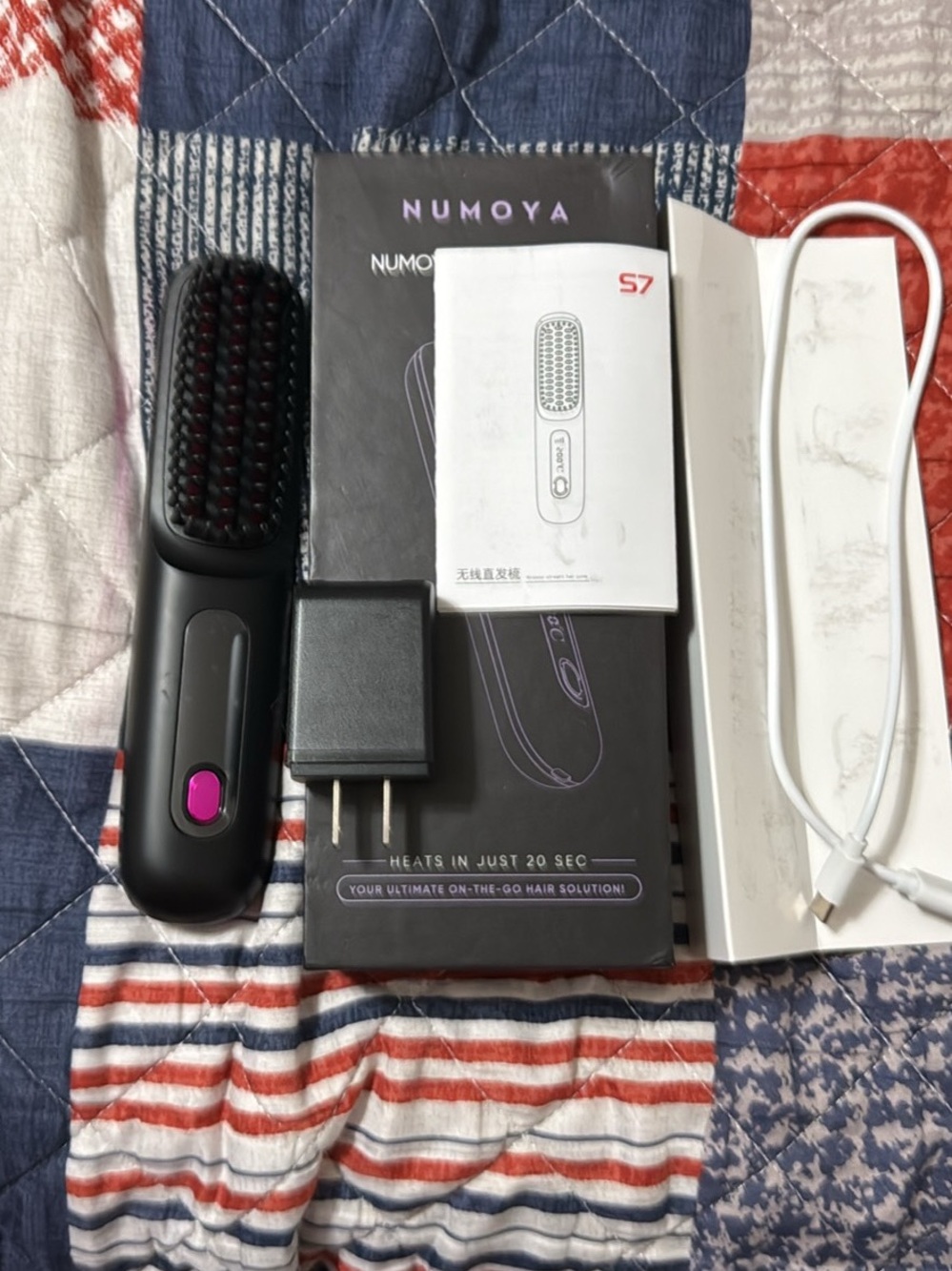 Black & Pink Portable Heated Hair Brush - S7